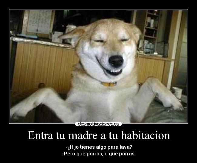 Entra tu madre a tu habitacion - -¿Hijo tienes algo para lava?
-Pero que porros,ni que porras.