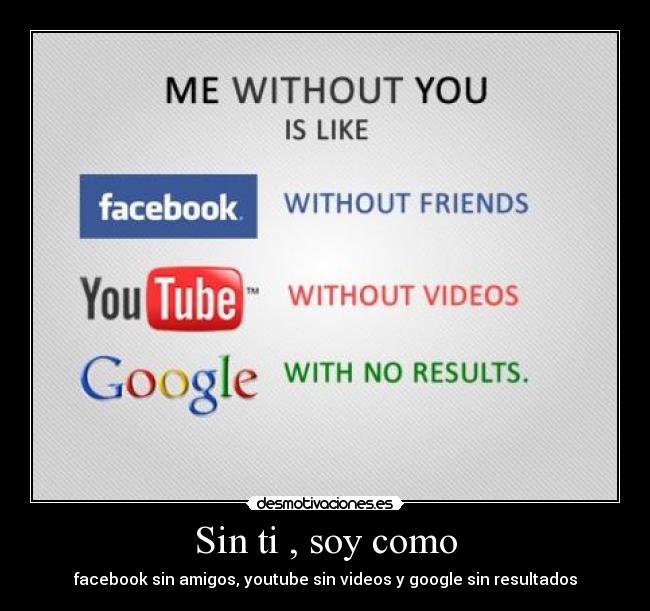 Sin ti , soy como - facebook sin amigos, youtube sin videos y google sin resultados