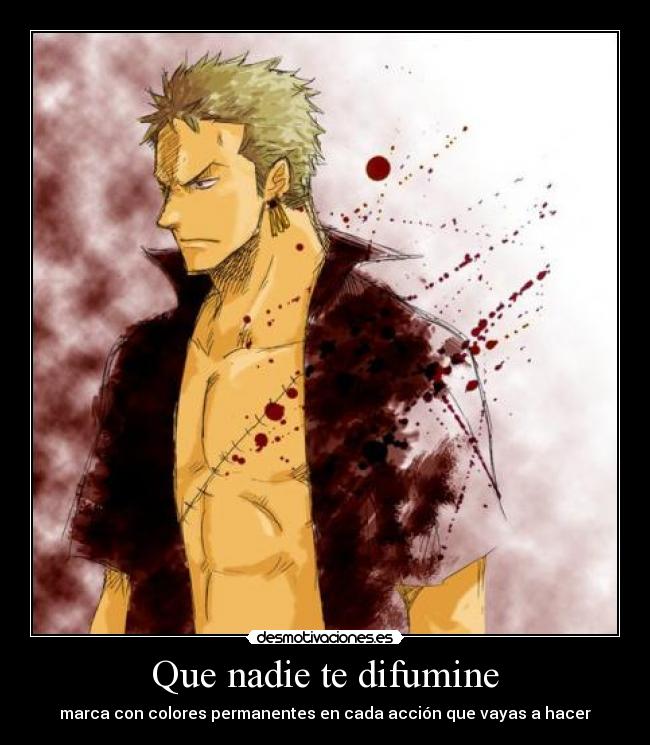 carteles zoro difuminar one piece marcar color permanente accion hacer desmotivaciones