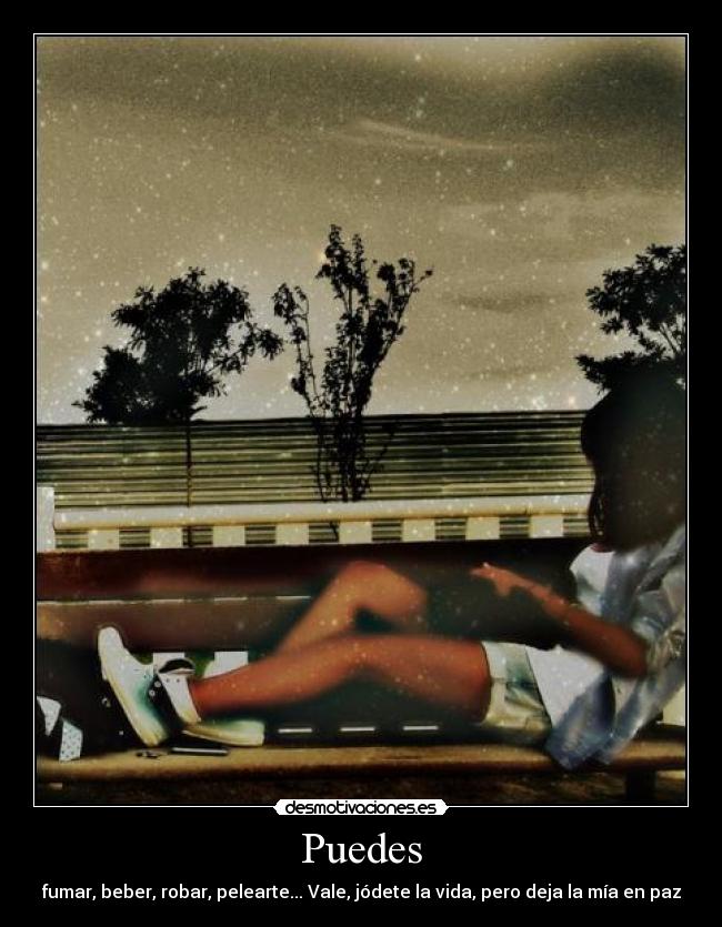 Puedes - fumar, beber, robar, pelearte... Vale, jódete la vida, pero deja la mía en paz