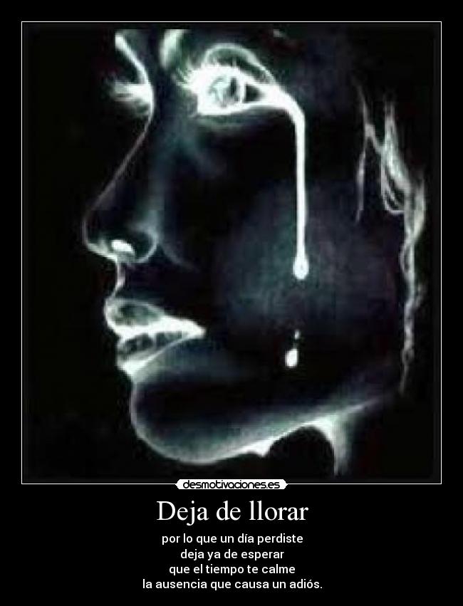 Deja de llorar - por lo que un día perdiste
deja ya de esperar
que el tiempo te calme
la ausencia que causa un adiós.