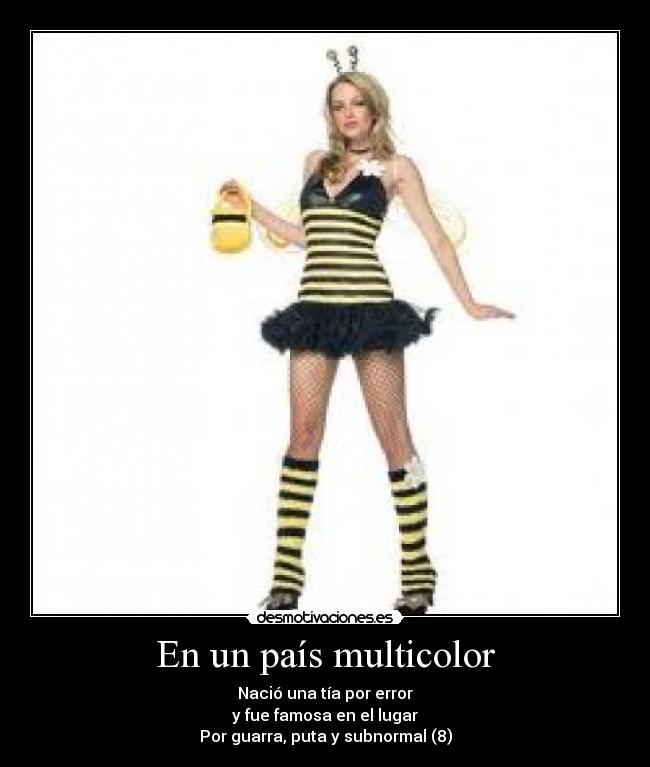 En un país multicolor - Nació una tía por error
y fue famosa en el lugar
Por guarra, puta y subnormal (8)