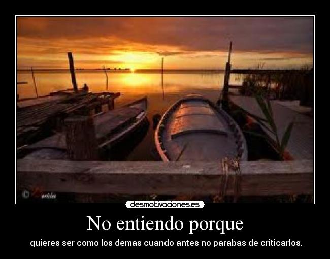 No entiendo porque - quieres ser como los demas cuando antes no parabas de criticarlos.