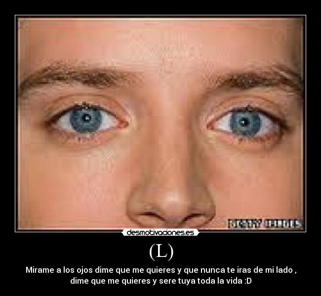 (L) - Mirame a los ojos dime que me quieres y que nunca te iras de mi lado ,
dime que me quieres y sere tuya toda la vida :D