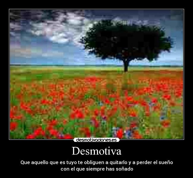 Desmotiva - Que aquello que es tuyo te obliguen a quitarlo y a perder el sueño
con el que siempre has soñado