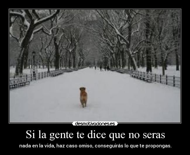 Si la gente te dice que no seras - nada en la vida, haz caso omiso, conseguirás lo que te propongas.