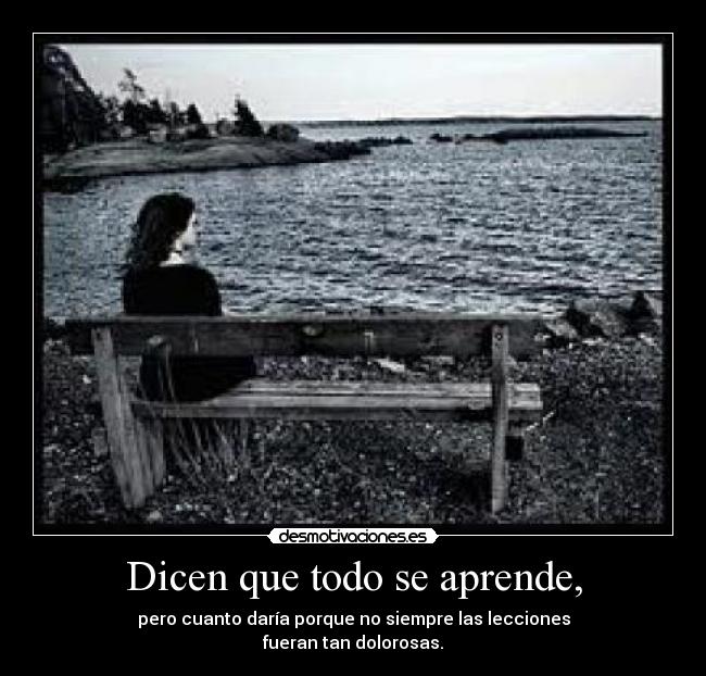 Dicen que todo se aprende, - pero cuanto daría porque no siempre las lecciones
fueran tan dolorosas.