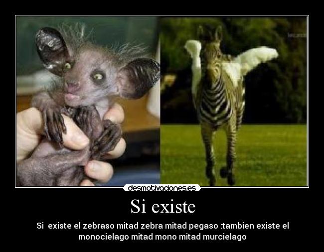 Si existe - Si existe el zebraso mitad zebra mitad pegaso :tambien existe el
monocielago mitad mono mitad murcielago