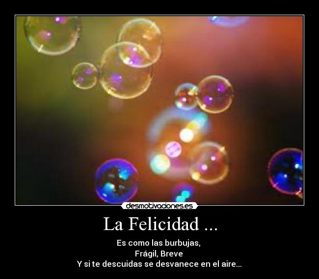 La Felicidad ... - Es como las burbujas,
Frágil, Breve
Y si te descuidas se desvanece en el aire...