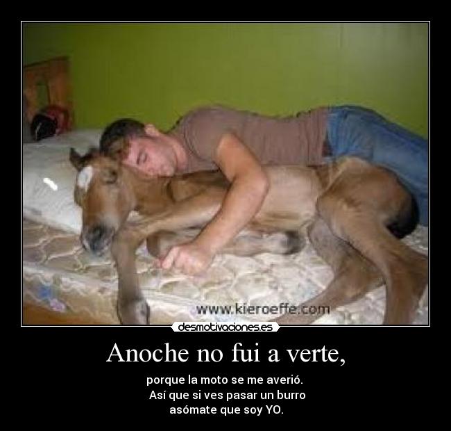 Anoche no fui a verte, - porque la moto se me averió.
Así que si ves pasar un burro
asómate que soy YO.