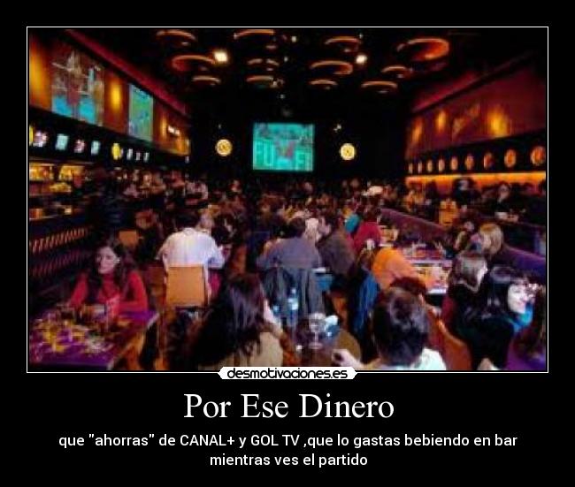 Por Ese Dinero - que ahorras de CANAL+ y GOL TV ,que lo gastas bebiendo en bar
mientras ves el partido