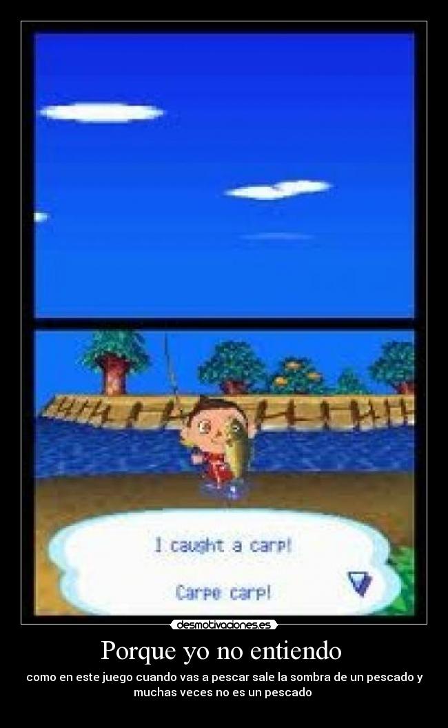 Porque yo no entiendo  - como en este juego cuando vas a pescar sale la sombra de un pescado y
muchas veces no es un pescado 

