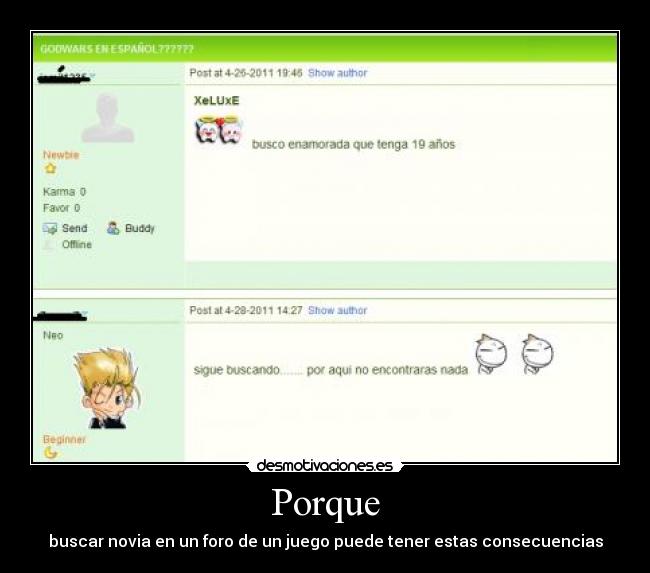 Porque - buscar novia en un foro de un juego puede tener estas consecuencias