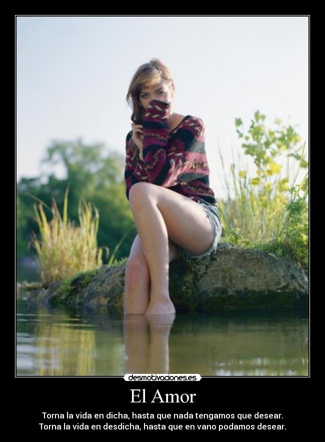 El Amor - Torna la vida en dicha, hasta que nada tengamos que desear.
Torna la vida en desdicha, hasta que en vano podamos desear.