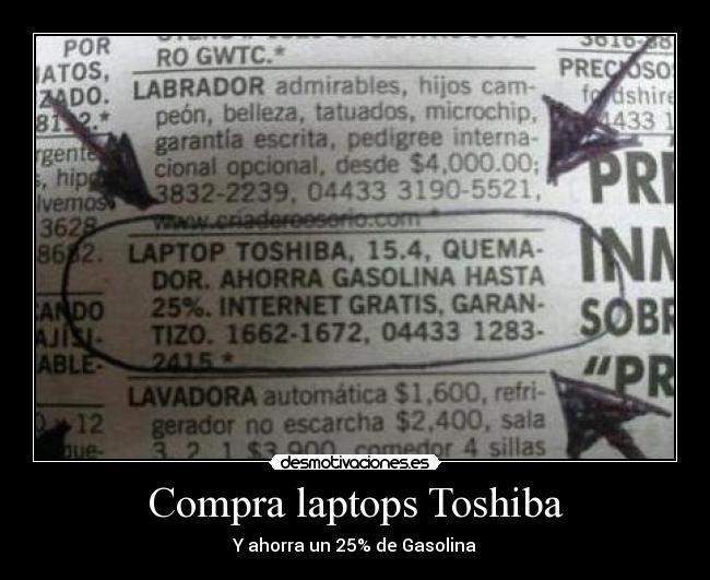 Compra laptops Toshiba - Y ahorra un 25% de Gasolina