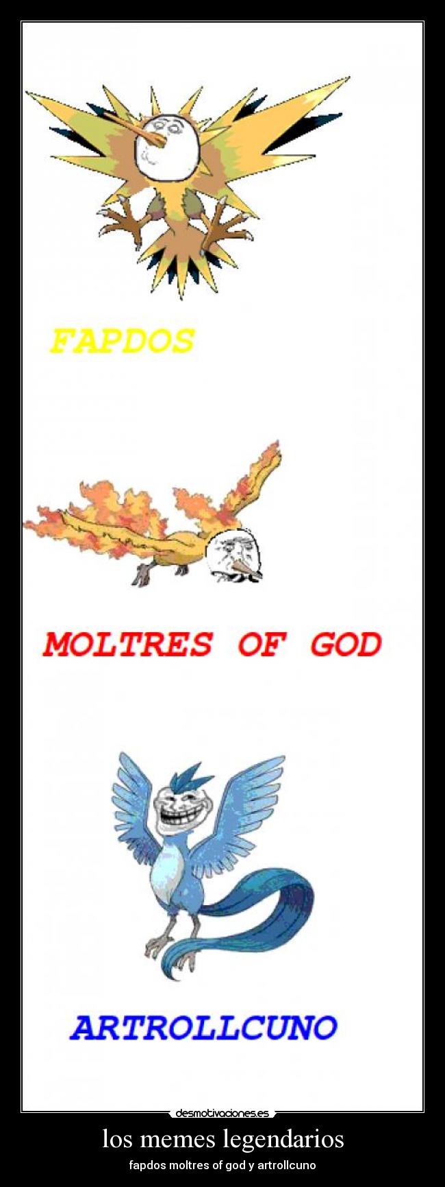 carteles memes pajaros articuno moltres zapdos memes desmotivaciones