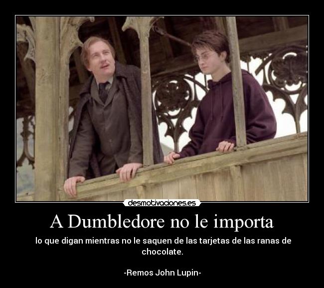 A Dumbledore no le importa - lo que digan mientras no le saquen de las tarjetas de las ranas de chocolate.
-Remos John Lupin-