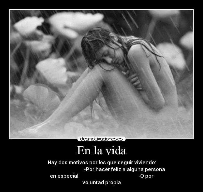 En la vida - Hay dos motivos por los que seguir viviendo:
-Por hacer feliz a alguna persona
en especial. -O por
voluntad propia