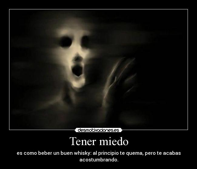 Tener miedo - es como beber un buen whisky: al principio te quema, pero te acabas
acostumbrando.
