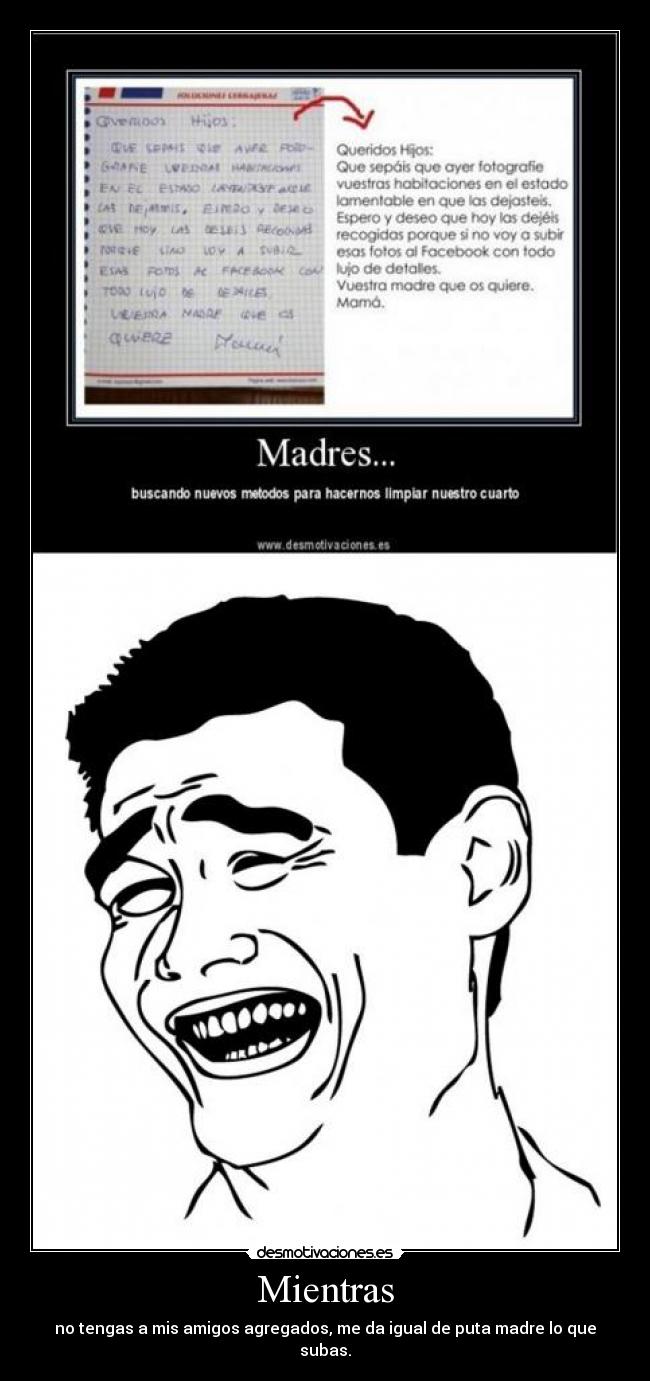 Mientras - no tengas a mis amigos agregados, me da igual de puta madre lo que subas.