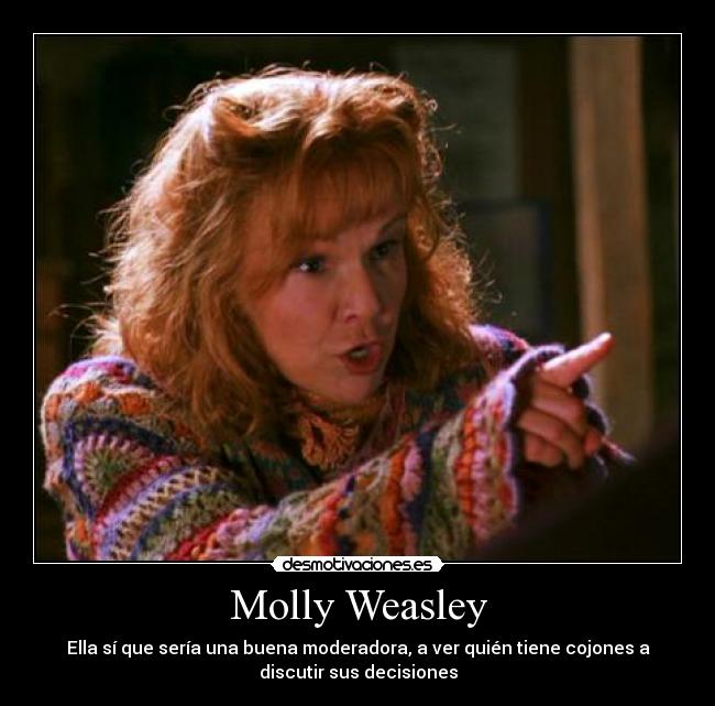 Molly Weasley - Ella sí que sería una buena moderadora, a ver quién tiene cojones a
discutir sus decisiones