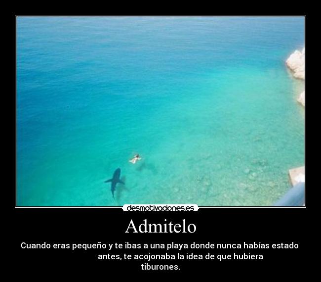 Admitelo - Cuando eras pequeño y te ibas a una playa donde nunca habías estado 
                    antes, te acojonaba la idea de que hubiera
tiburones.