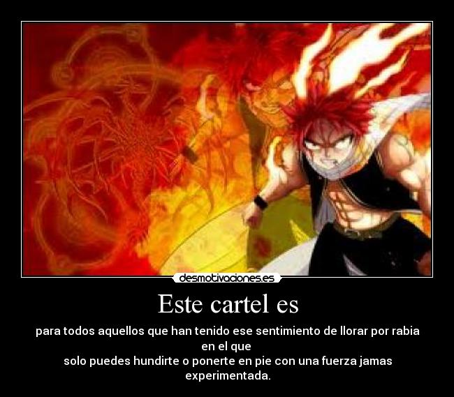 Este cartel es - para todos aquellos que han tenido ese sentimiento de llorar por rabia en el que 
solo puedes hundirte o ponerte en pie con una fuerza jamas experimentada.