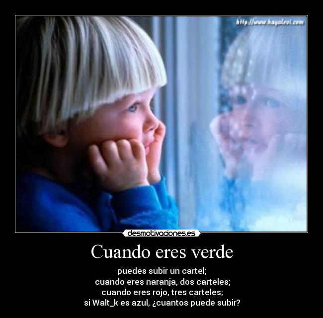 Cuando eres verde - puedes subir un cartel;
 cuando eres naranja, dos carteles;
cuando eres rojo, tres carteles;
si Walt_k es azul, ¿cuantos puede subir?