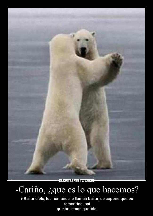 -Cariño, ¿que es lo que hacemos? - + Bailar cielo, los humanos lo llaman bailar, se supone que es romantico, asi
 que bailemos querido.