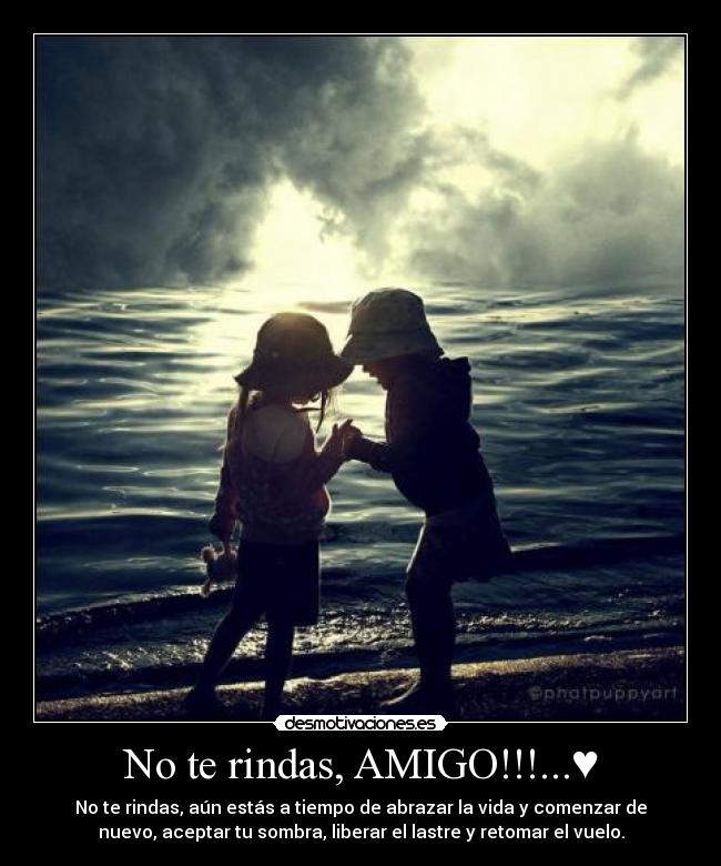 No te rindas, AMIGO!!!...♥ - No te rindas, aún estás a tiempo de abrazar la vida y comenzar de
nuevo, aceptar tu sombra, liberar el lastre y retomar el vuelo.