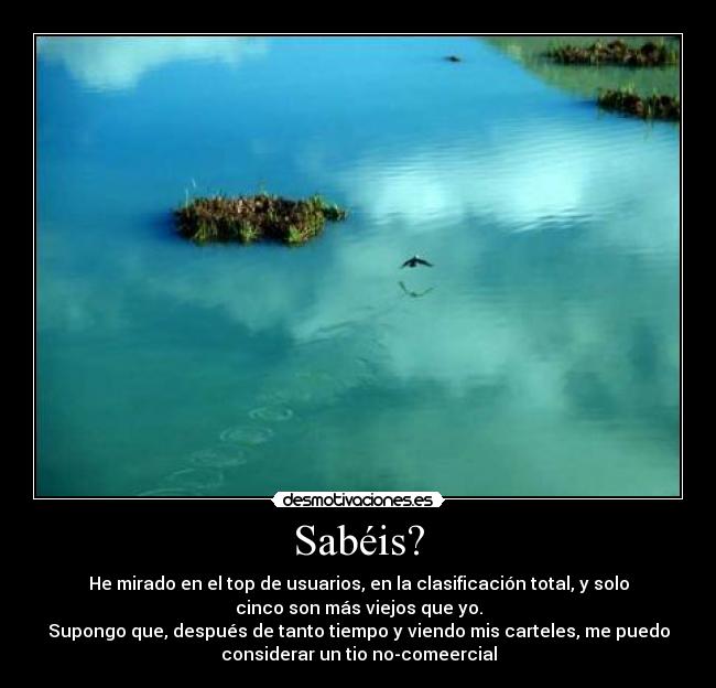 Sabéis? - He mirado en el top de usuarios, en la clasificación total, y solo
cinco son más viejos que yo.
Supongo que, después de tanto tiempo y viendo mis carteles, me puedo
considerar un tio no-comeercial
