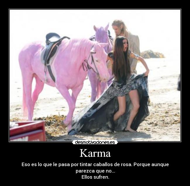 Karma - Eso es lo que le pasa por tintar caballos de rosa. Porque aunque parezca que no...
Ellos sufren.