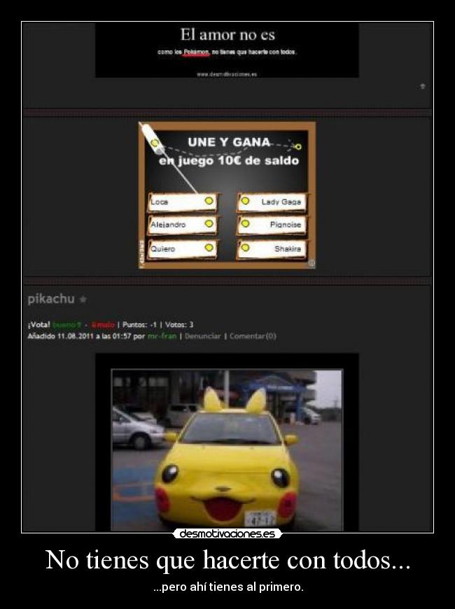 carteles pikachu pokemon hacerte con todos primero amarillo carteles desmotivaciones desmotivaciones