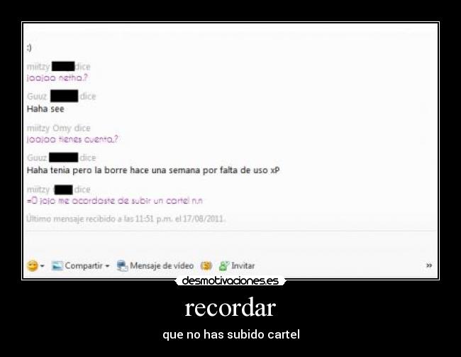 recordar - que no has subido cartel