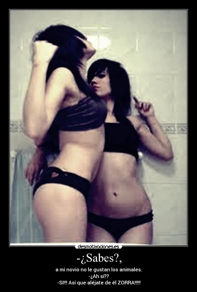 -¿Sabes?, - a mi novio no le gustan los animales.
-¿Ah sí??
-SI!!! Así que aléjate de él ZORRA!!!!!