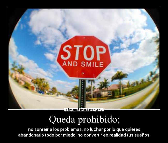 Queda prohibido; -  no sonreír a los problemas, no luchar por lo que quieres,
abandonarlo todo por miedo, no convertir en realidad tus sueños.