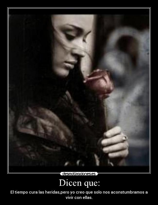 Dicen que: - El tiempo cura las heridas,pero yo creo que solo nos aconstumbramos a
vivir con ellas.