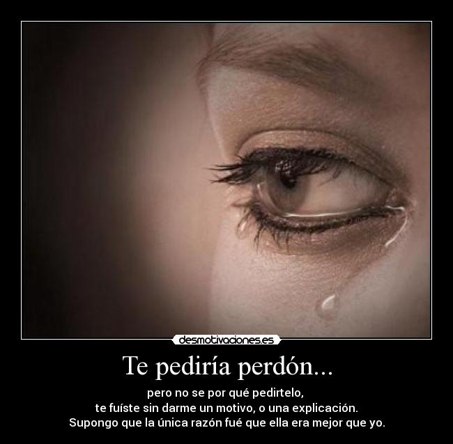 Te pediría perdón... - pero no se por qué pedirtelo,
te fuíste sin darme un motivo, o una explicación.
Supongo que la única razón fué que ella era mejor que yo.
