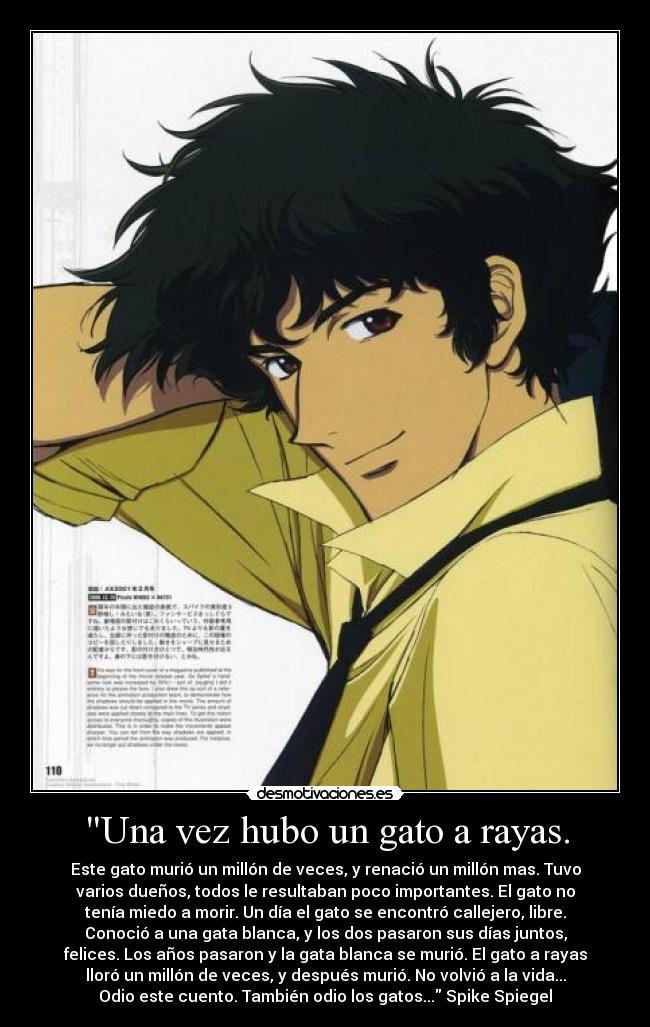 carteles spike spiegel anime gato frase desmotivaciones