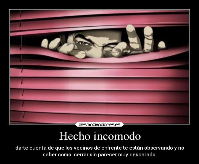 Hecho incomodo - darte cuenta de que los vecinos de enfrente te están observando y no
saber como  cerrar sin parecer muy descarado 