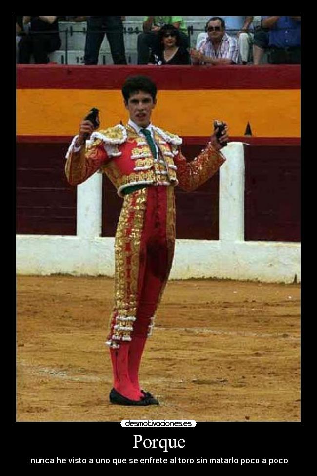 Porque - nunca he visto a uno que se enfrete al toro sin matarlo poco a poco