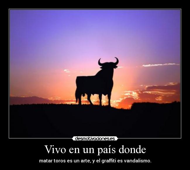 Vivo en un país donde - matar toros es un arte, y el graffiti es vandalismo.