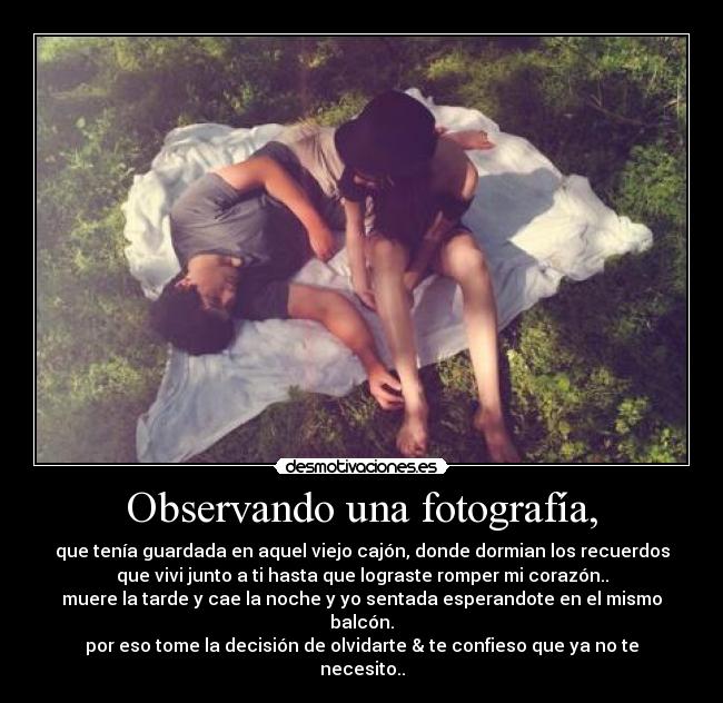 Observando una fotografía, -