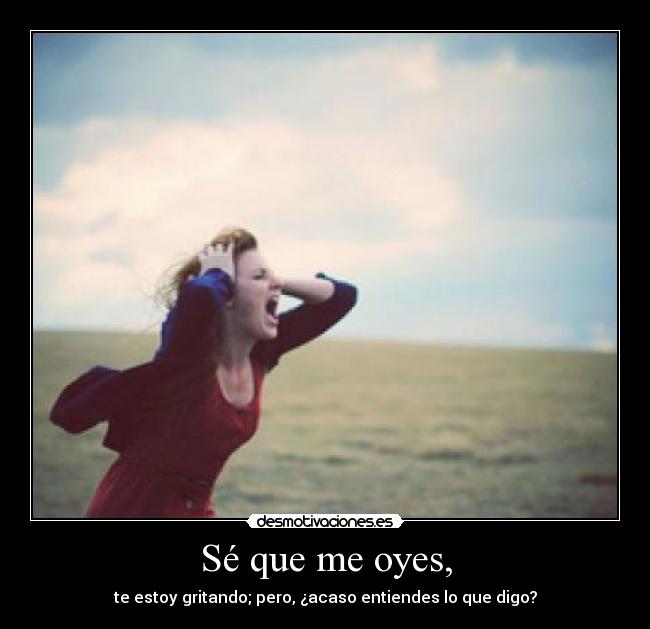 Sé que me oyes, - te estoy gritando; pero, ¿acaso entiendes lo que digo?