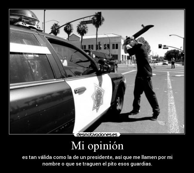 Mi opinión - es tan válida como la de un presidente, así que me llamen por mi
nombre o que se traguen el pito esos guardias.