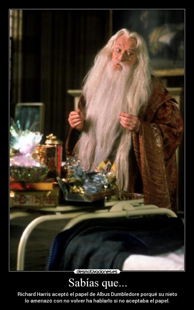 Sabías que... - Richard Harris aceptó el papel de Albus Dumbledore porqué su nieto
lo amenazó con no volver ha hablarlo si no aceptaba el papel.