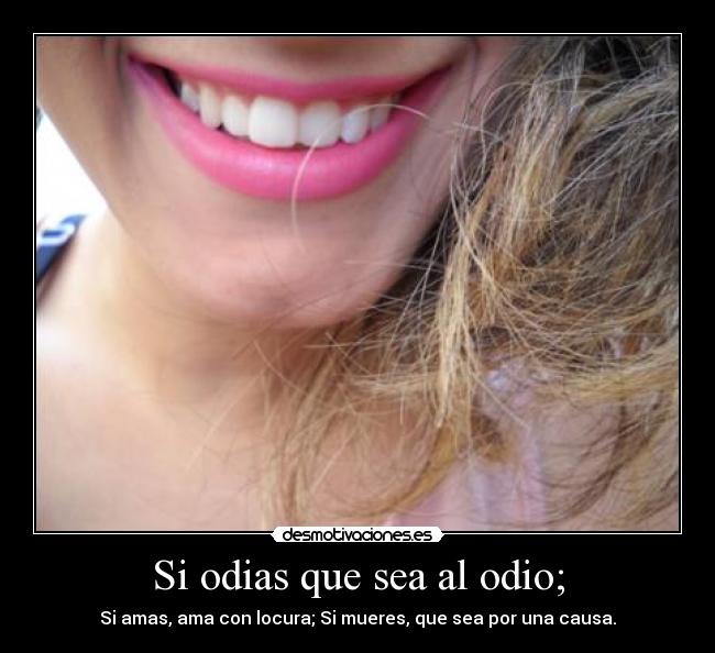 Si odias que sea al odio; - Si amas, ama con locura; Si mueres, que sea por una causa.