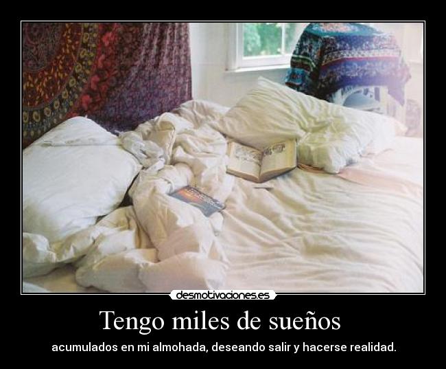 Tengo miles de sueños - acumulados en mi almohada, deseando salir y hacerse realidad.