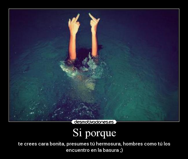 Si porque - te crees cara bonita, presumes tú hermosura, hombres como tú los
encuentro en la basura ;)