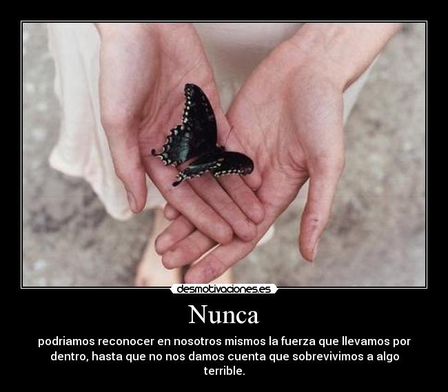 Nunca - podriamos reconocer en nosotros mismos la fuerza que llevamos por
dentro, hasta que no nos damos cuenta que sobrevivimos a algo
terrible.